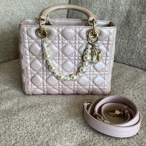 Dior Medium Lady Bag in pink  lambskin leather with Cannage stitching